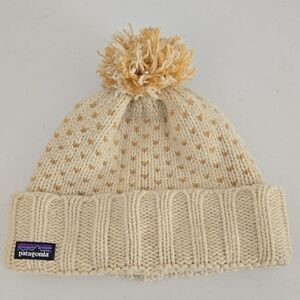 Patagonia Cream and Yellow Snow Bell Beanie Natural Wool Pom-Pom Hat